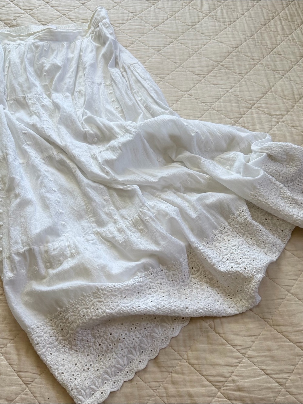 Studio West White Cotton Maxi Skirt M Eyelet Embroidery Lace Boho - Picture 4 of 12